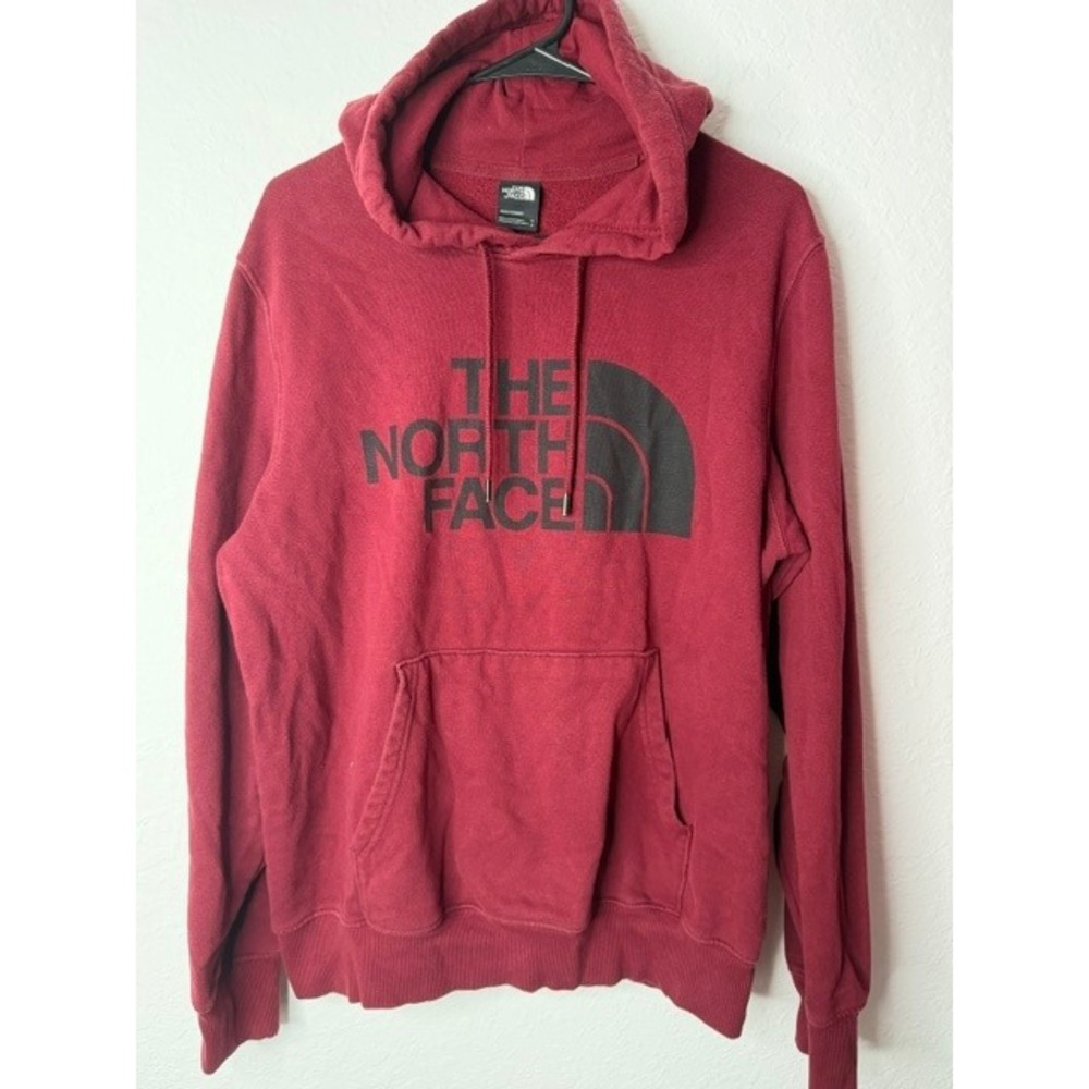 The North Face Mens Half Dome Hoodie Burgundy Red Black Logo Pullover Medium